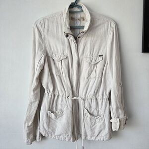 Max Studio Medium Cream Stone Linen Blend Utility Jacket Light Bella Swan Y2K
